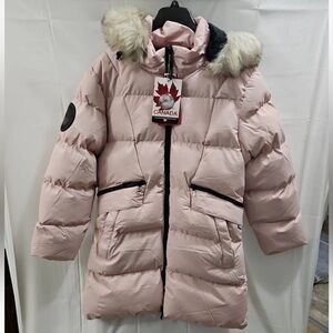 Canada Weather Gear Jacket Goose Medium Pink Long Puffer Parka Faux Fur Hood
